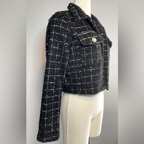 Evolutionary Women’s Black Metallic Jacket Pearl Buttons Size Large - Picture 2 of 7